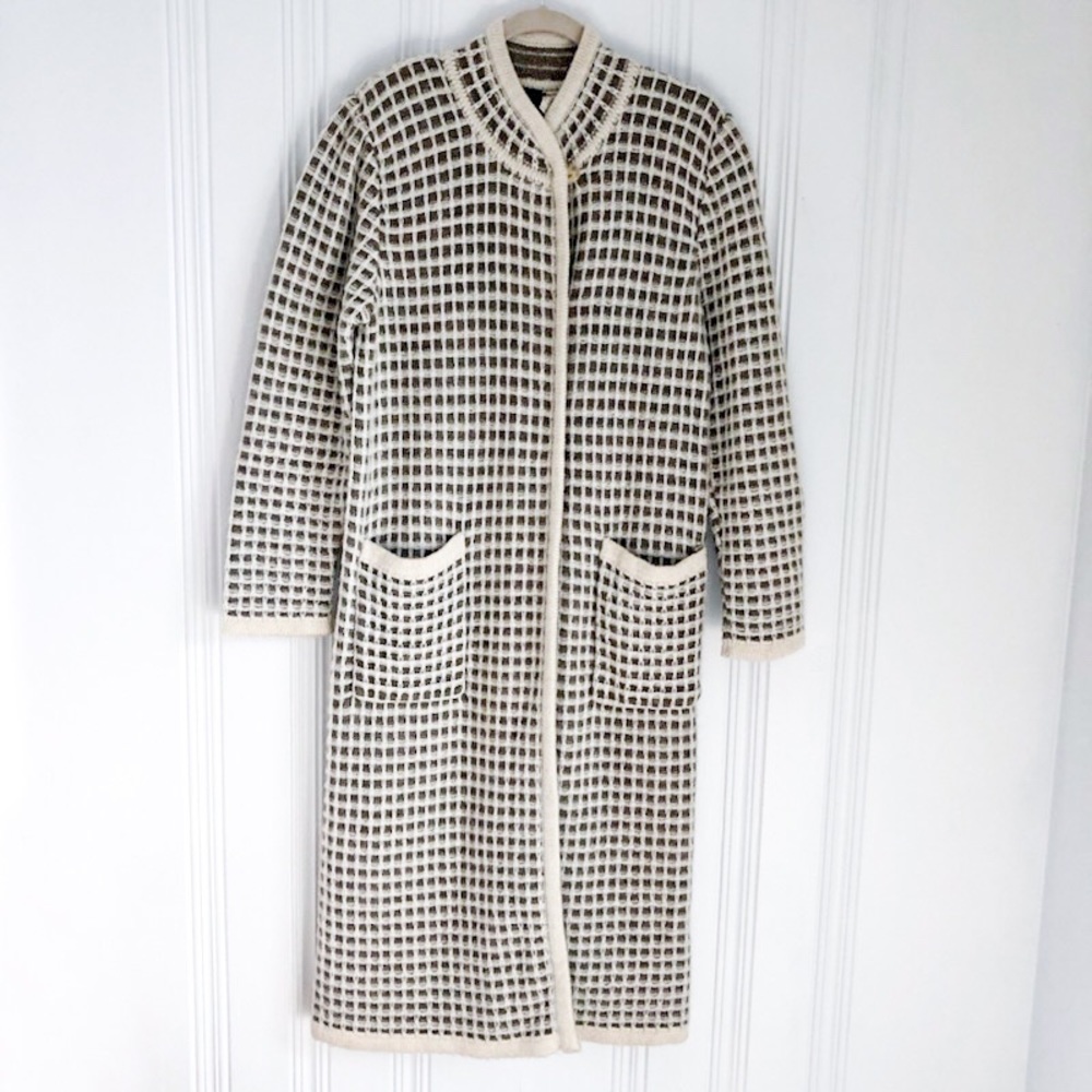 Vintage Wool Mohair Cream Gray Check Jacket Coat